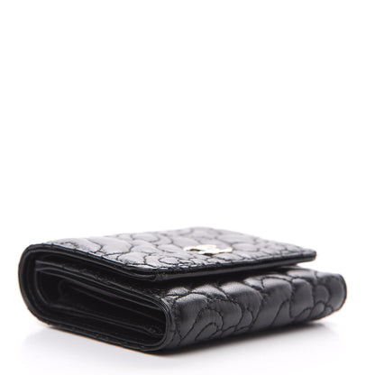 Chanel Lambskin Camellia Embossed Small Wallet Black 3 of 8