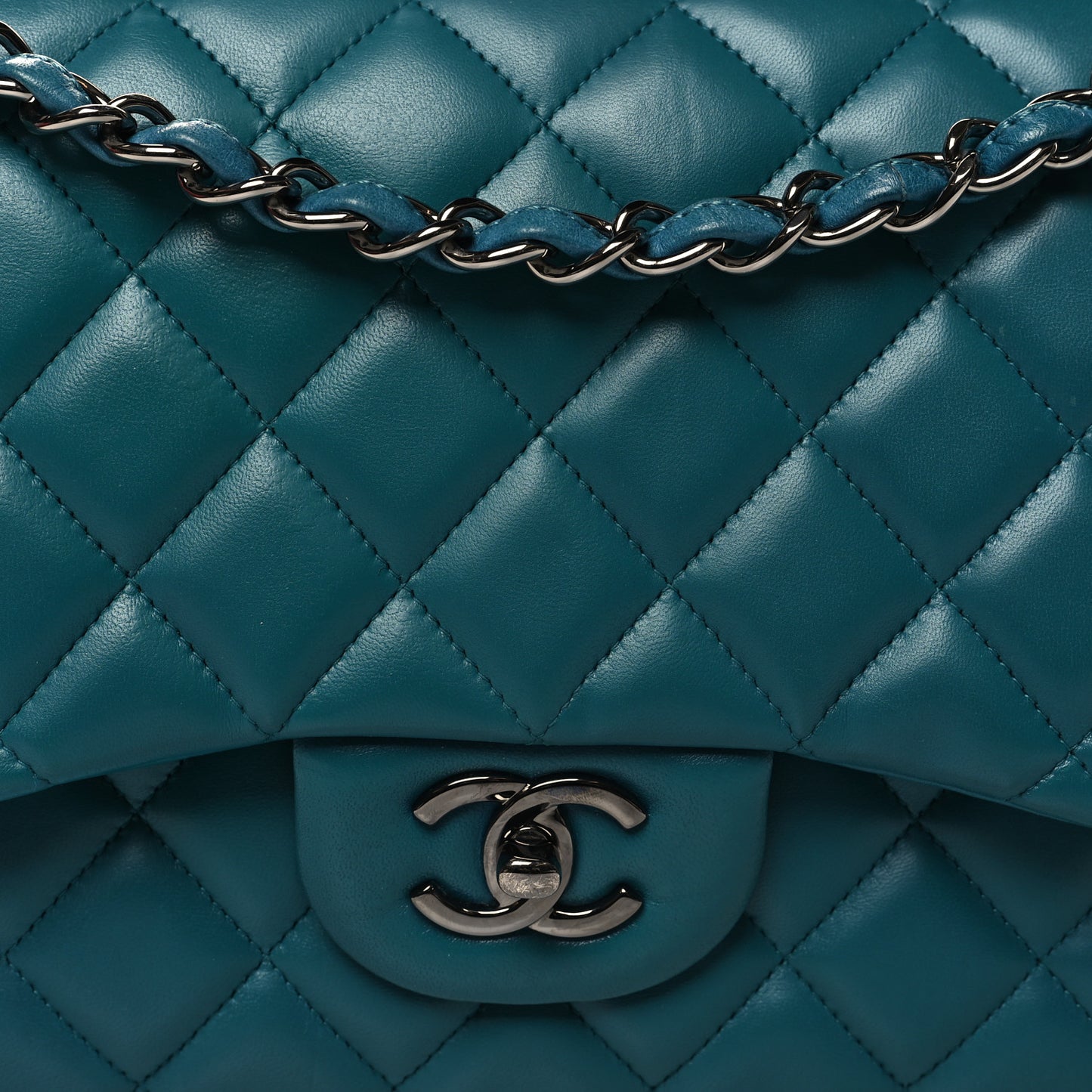 Lambskin Quilted Jumbo Double Flap Turquoise