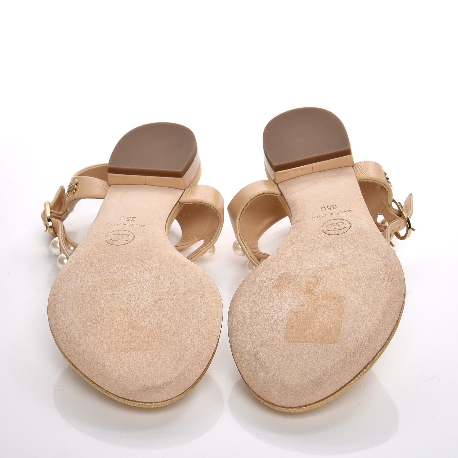 Chanel Lambskin Pearl Thong Sandals 35 Beige 5 of 9
