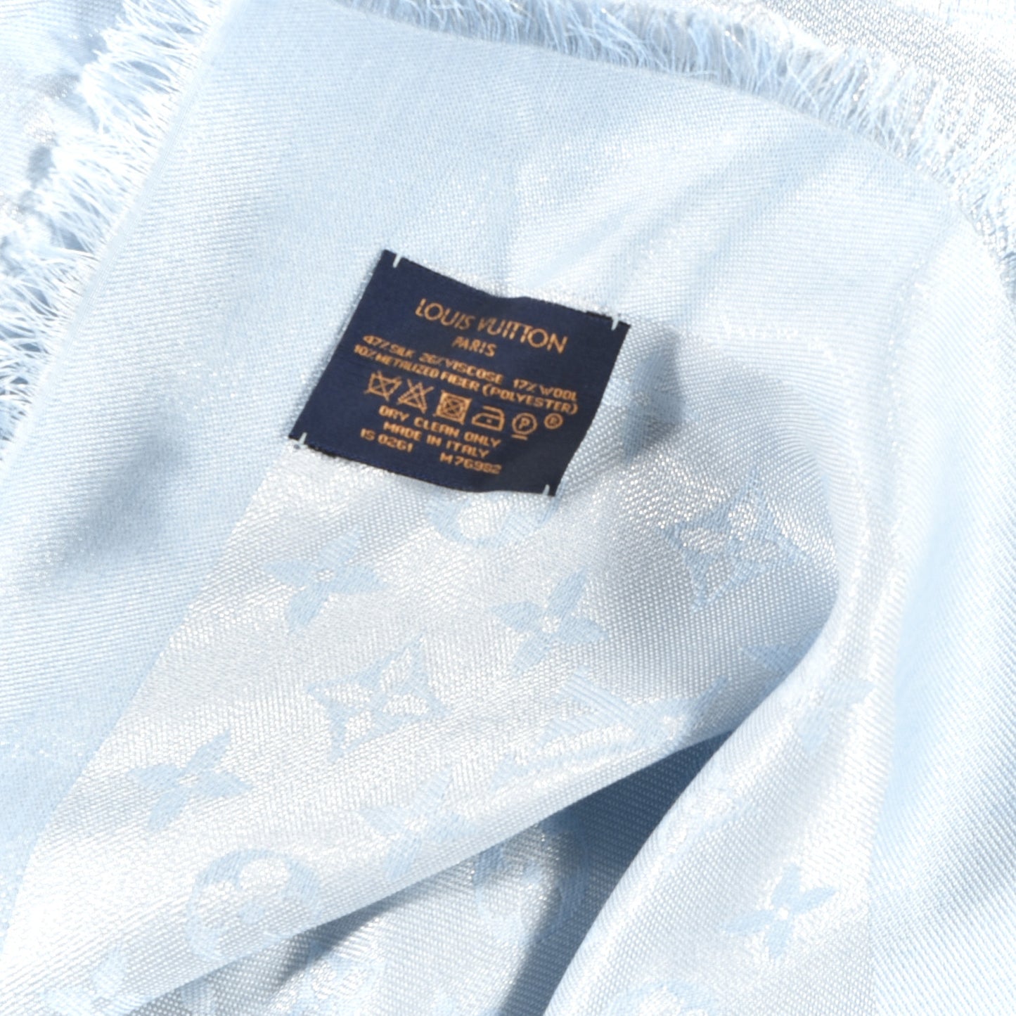 Silk Wool Monogram Shawl Blue