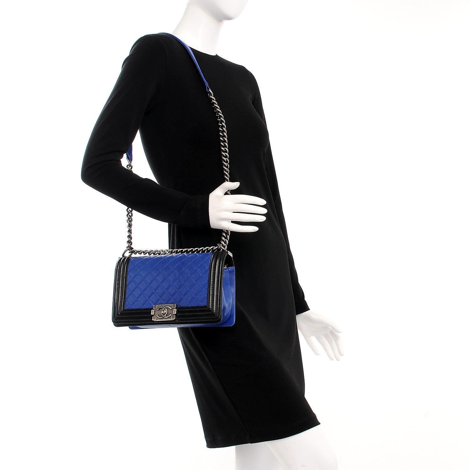 Chanel Lambskin Quilted Medium Boy Flap Black Blue 2 of 12