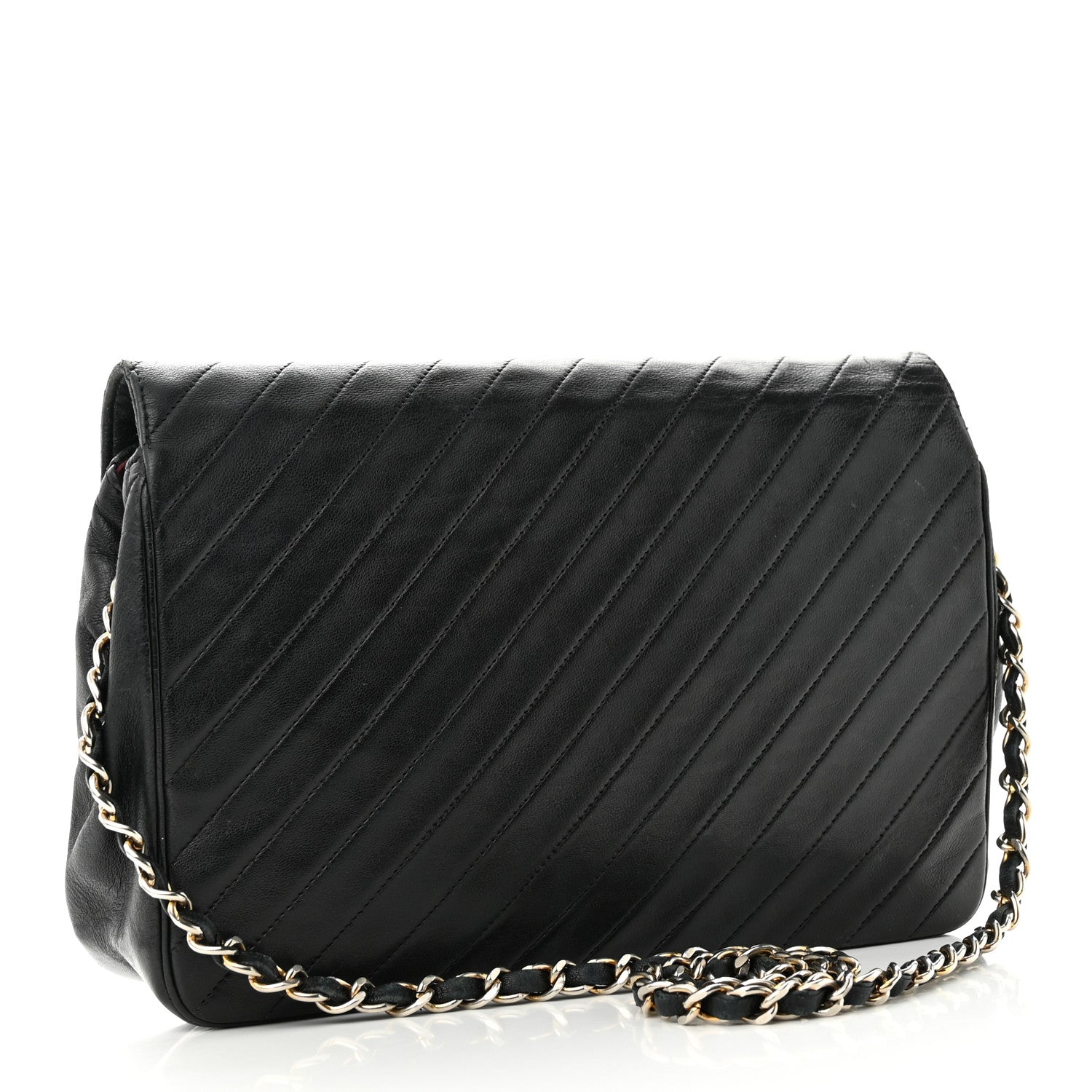Chanel Lambskin Diagonal Quilted Small Single Flap Black 2 of 10