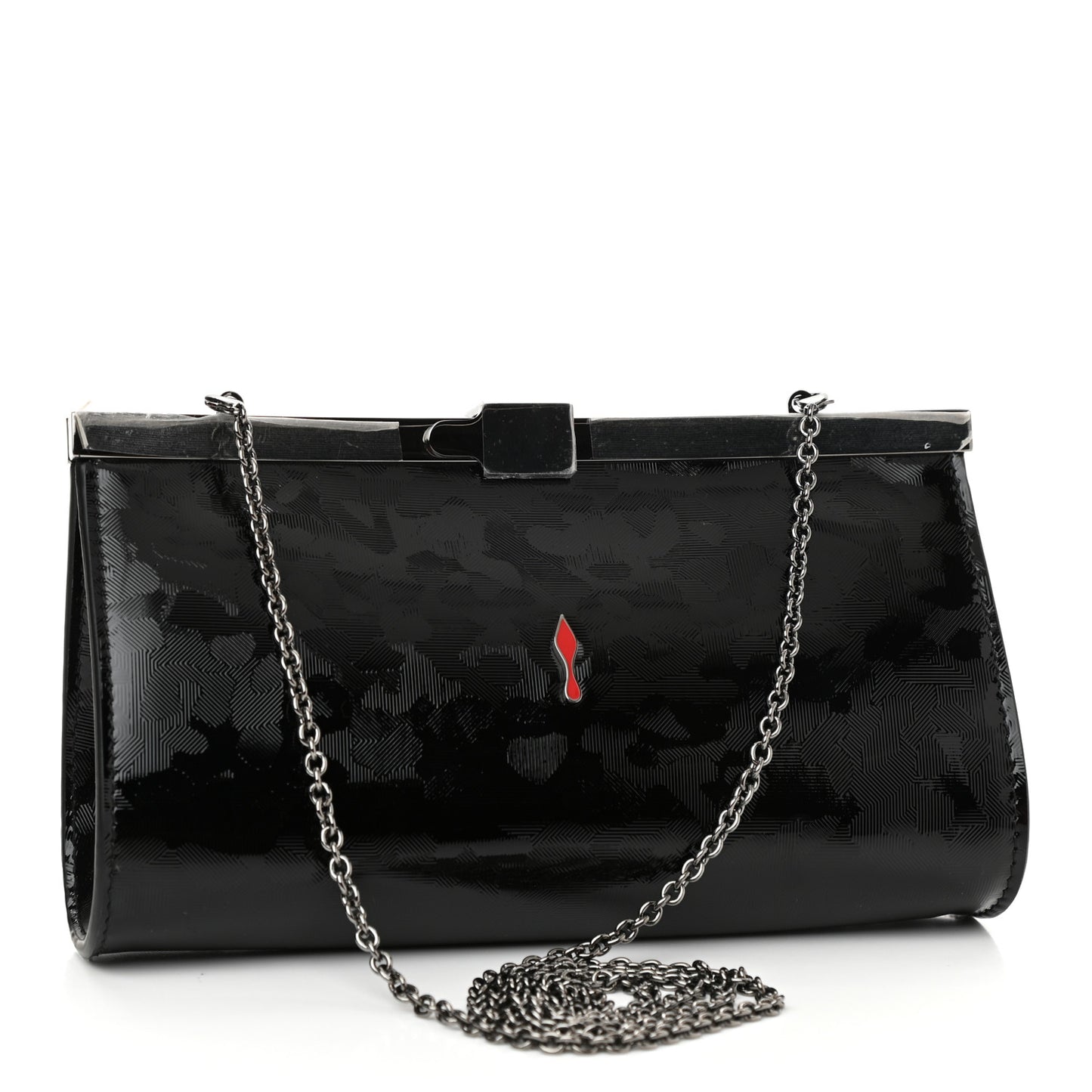 Textured Patent Palmette Clutch Black