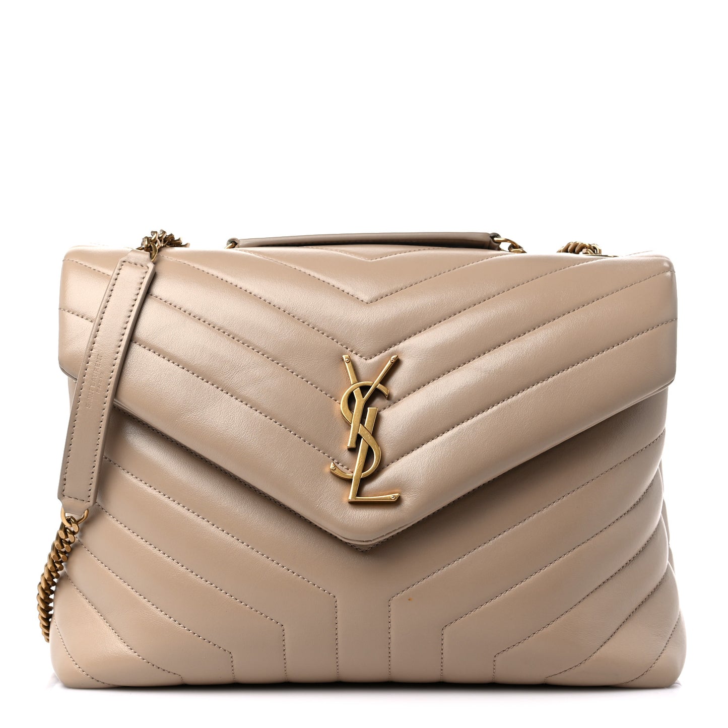 Calfskin Y Quilted Monogram Medium Loulou Chain Satchel Dark Beige