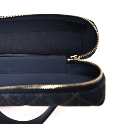 Chanel Denim Quilted Top Handle Slim Vanity Case With Chain Dark Blue Orange 5 of 10