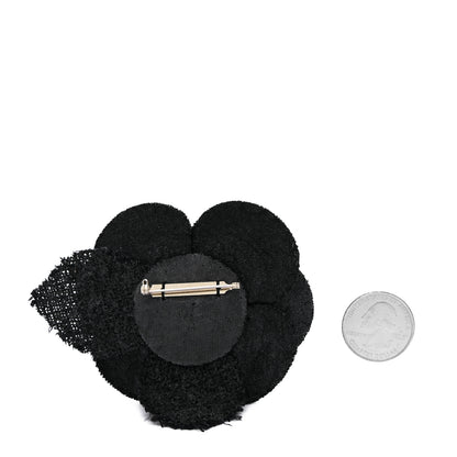 Chanel Tweed Fabric Camellia Pin Brooch Black 2 of 3
