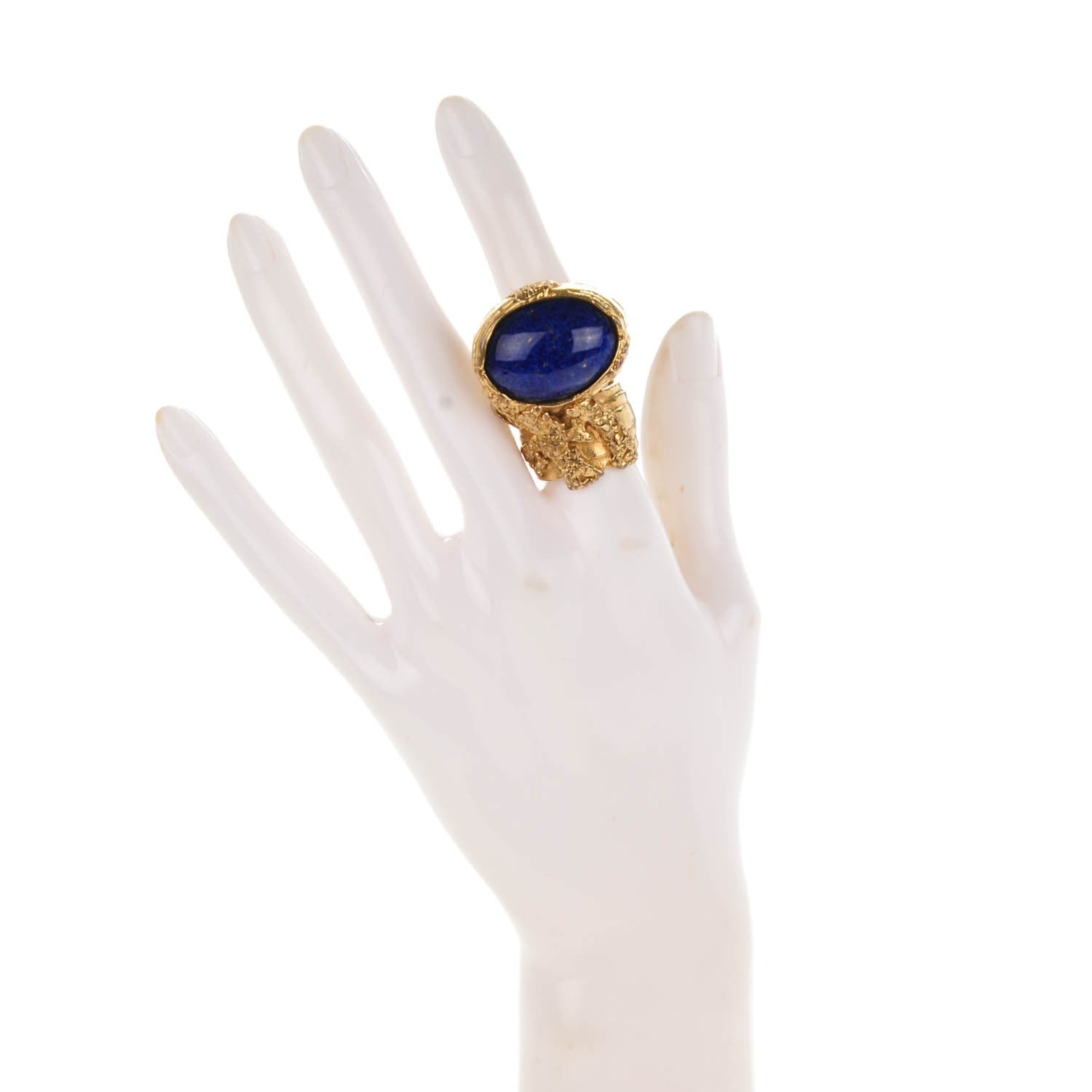 Saint Laurent Glass Cabochon Arty Ovale Ring 8 Gold Lapis 2 of 6