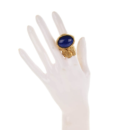 Saint Laurent Glass Cabochon Arty Ovale Ring 8 Gold Lapis 2 of 6