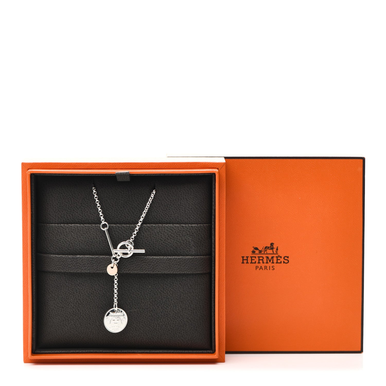 Hermes Sterling Silver 18K Rose Gold PM Ex-Libris Pendant Necklace 5 of 5