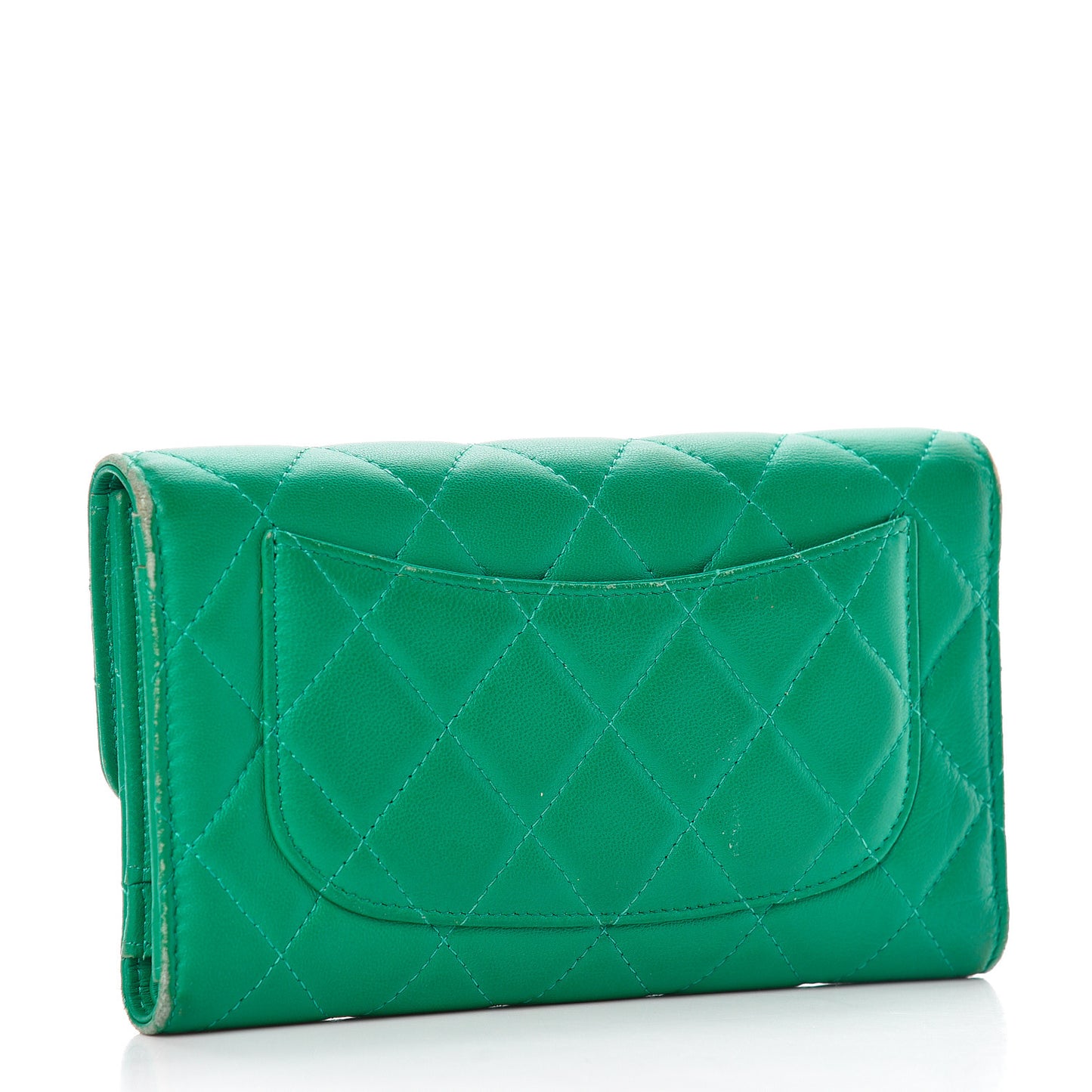 Lambskin Quilted Large Flap Wallet Green