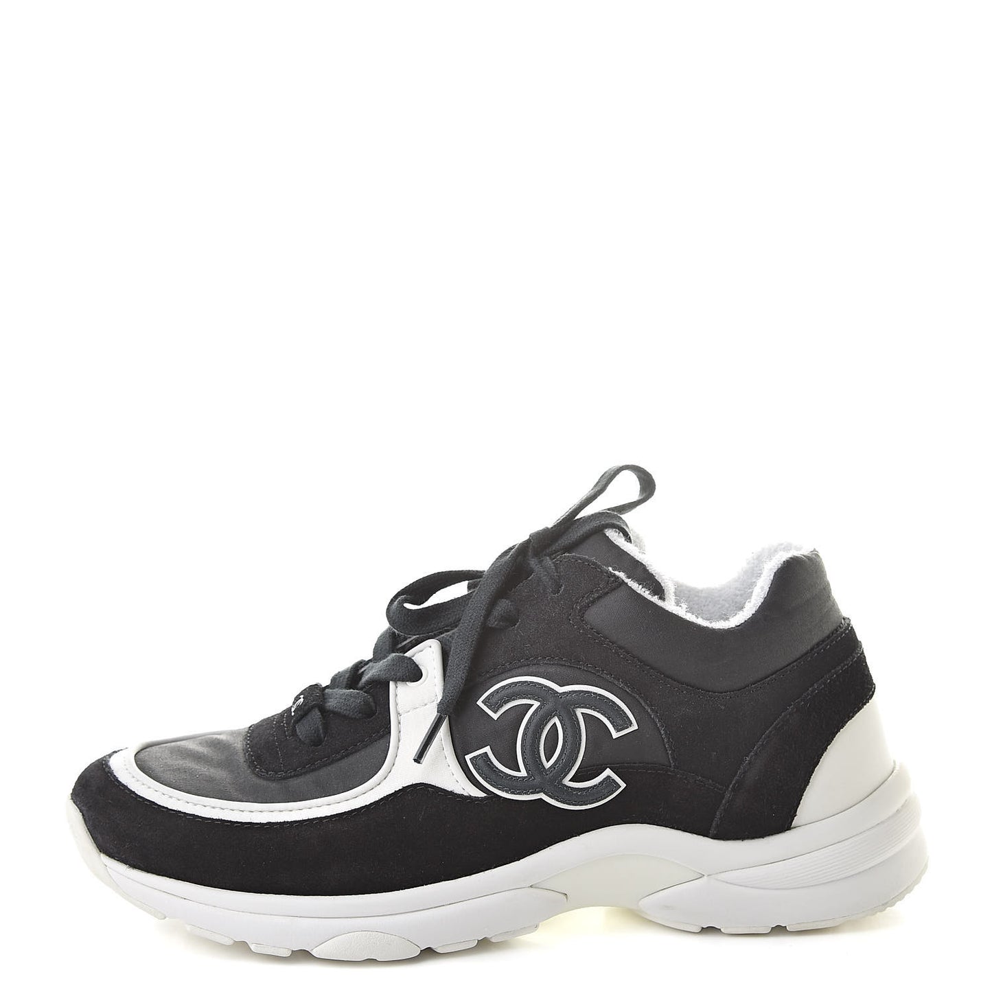 Fabric Calfskin Suede CC Womens Sneakers 38 Black
