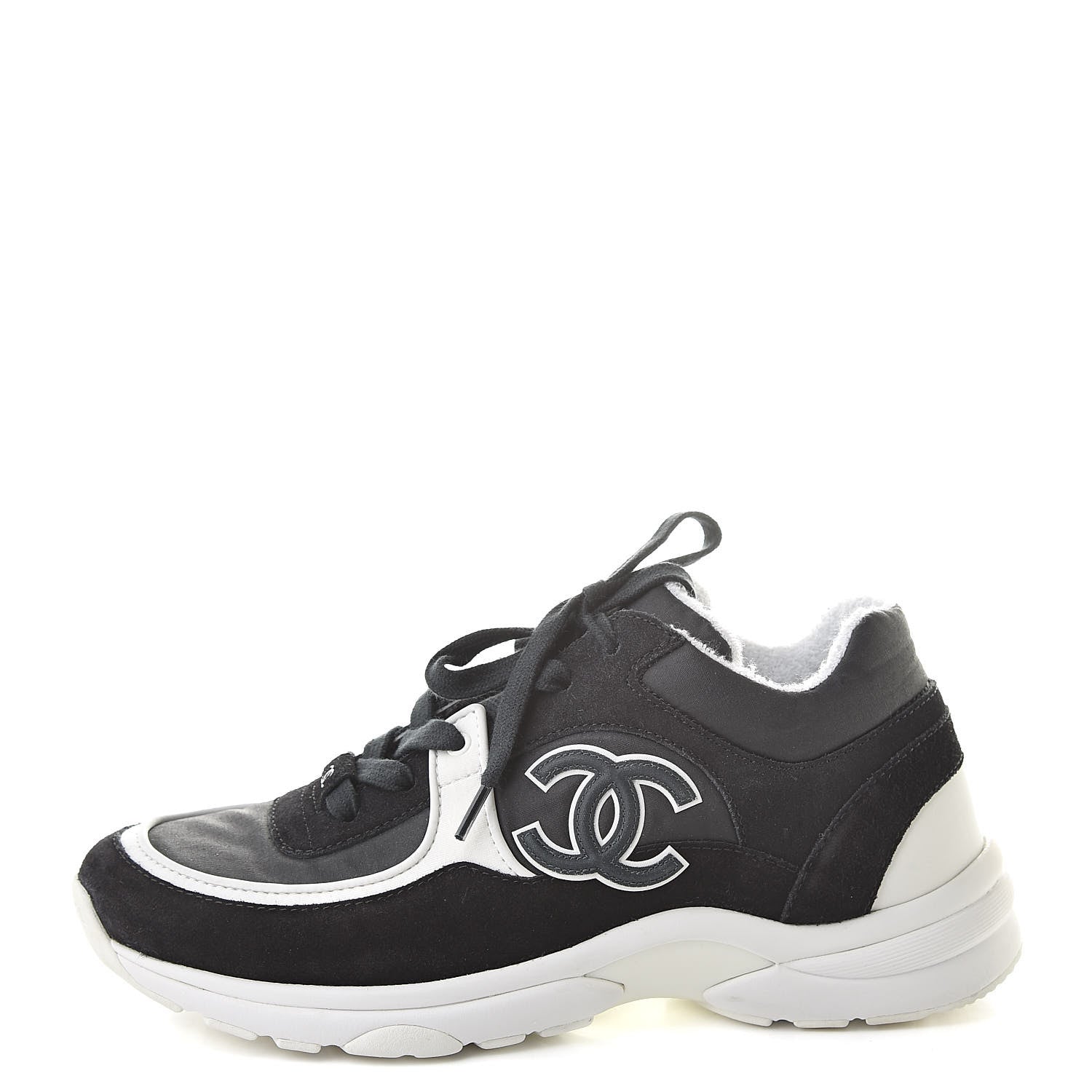 Chanel Fabric Calfskin Suede CC Womens Sneakers 38 Black 1 of 10