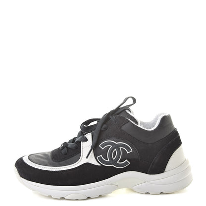 Chanel Fabric Calfskin Suede CC Womens Sneakers 38 Black 1 of 10