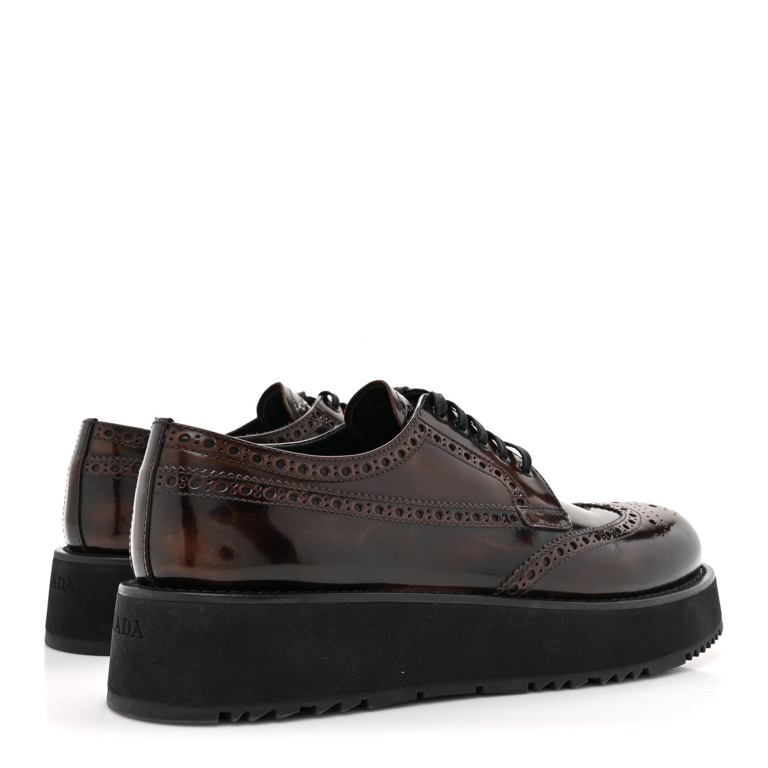 Prada Spazzolato Fume Brogue Derby Loafers 40.5 Bruciato 6 of 11