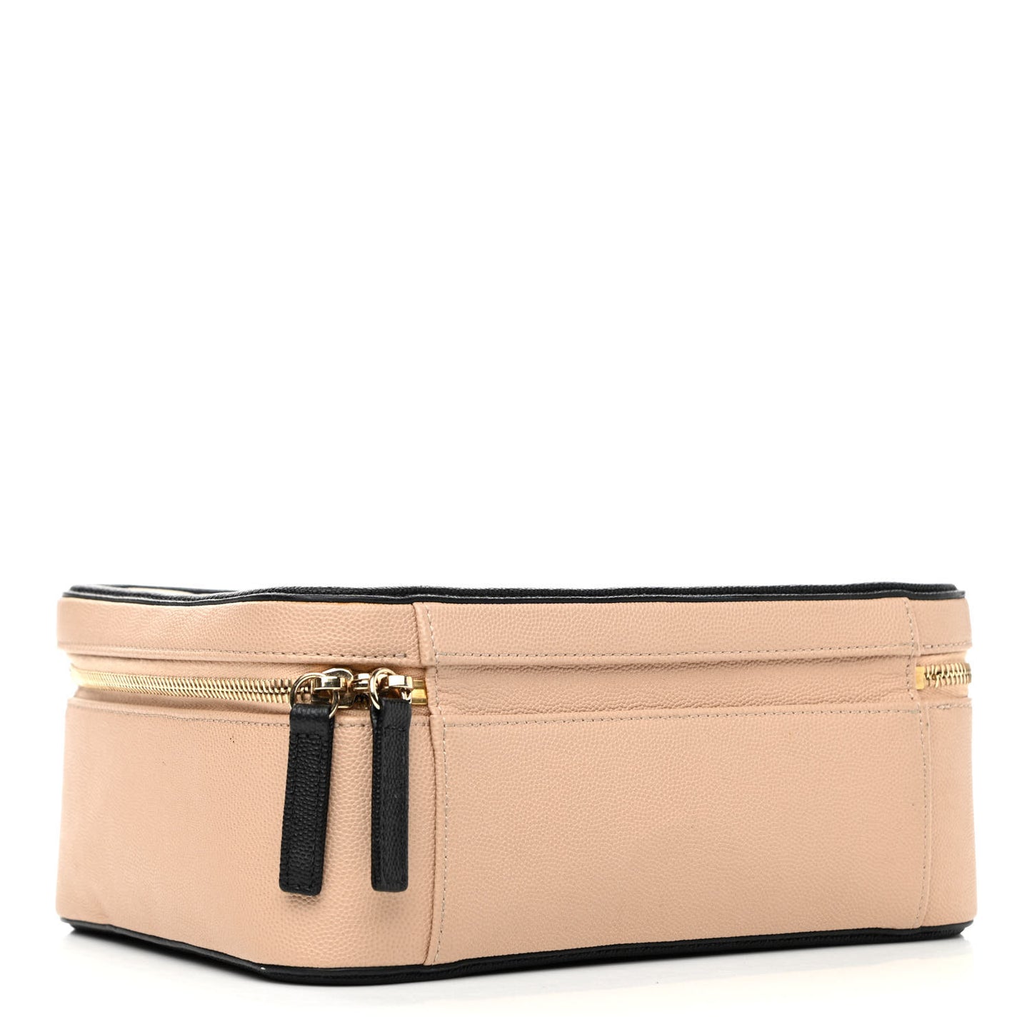 Caviar Quilted Large CC Filigree Vanity Case Beige Black