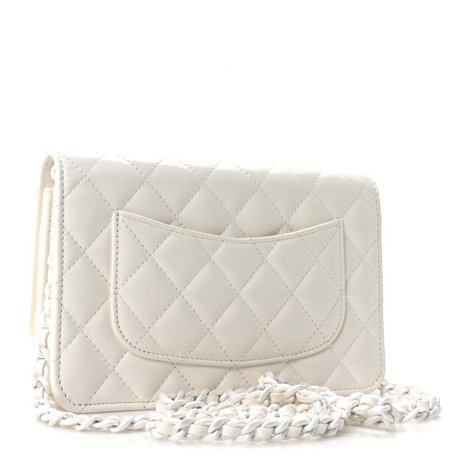 Chanel Shiny Lambskin Quilted Monochrome Wallet on Chain WOC White 3 of 12
