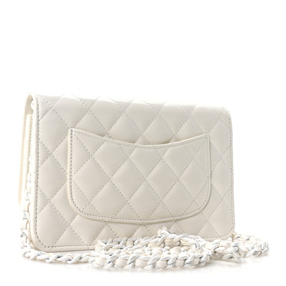 Chanel Shiny Lambskin Quilted Monochrome Wallet on Chain WOC White 3 of 12