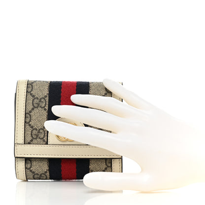 Gucci GG Supreme Monogram Textured Calfskin Web Ophidia Card Case Wallet Beige Ebony Mystic White 2 of 12