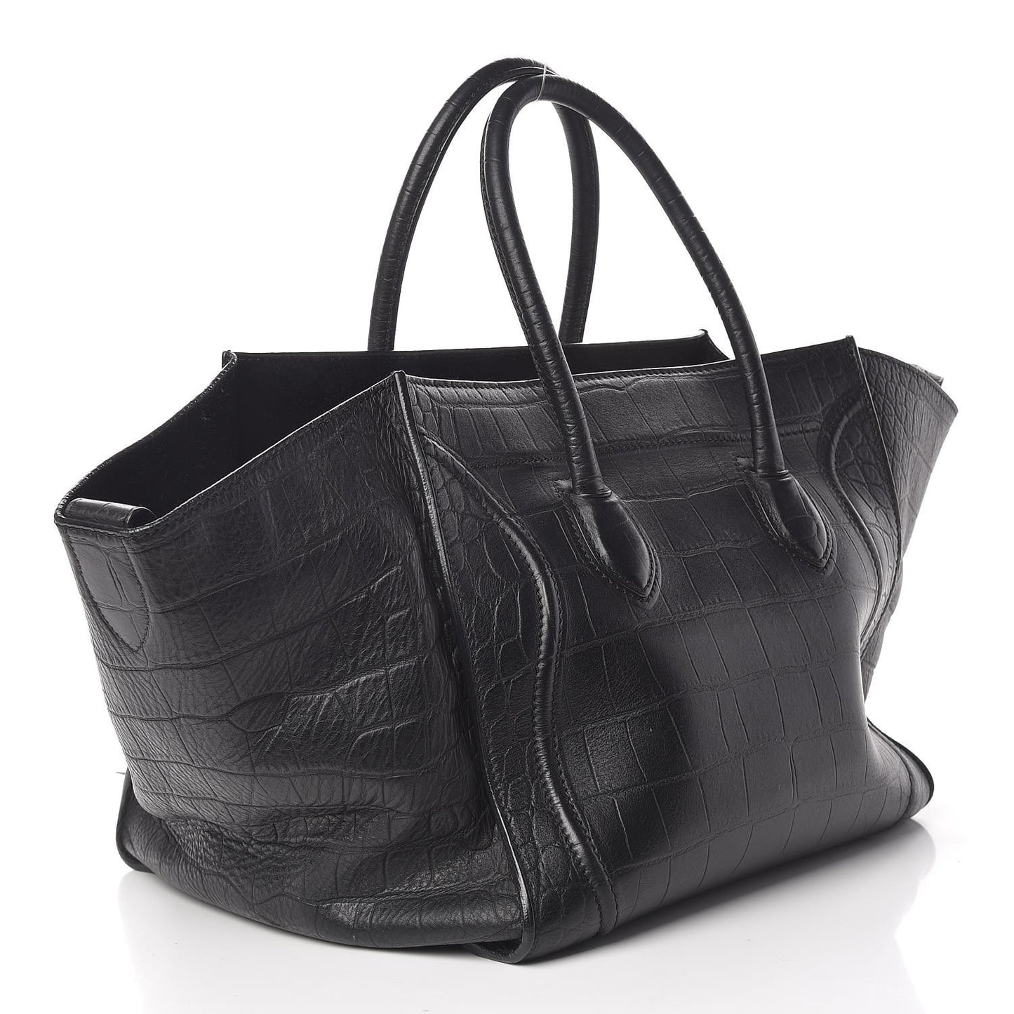 Crocodile Embossed Calfskin Medium Phantom Luggage Black