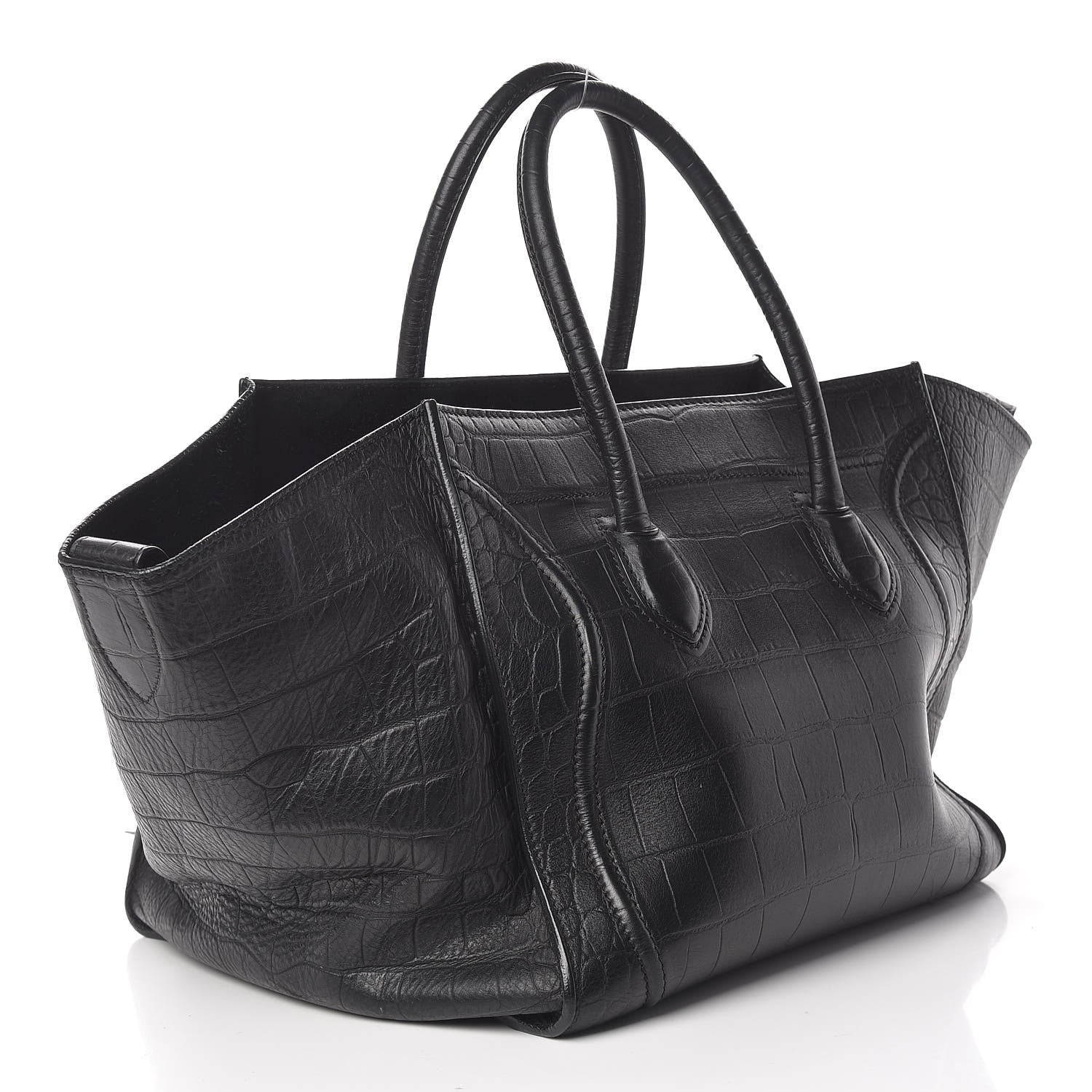 Celine Crocodile Embossed Calfskin Medium Phantom Luggage Black 3 of 19