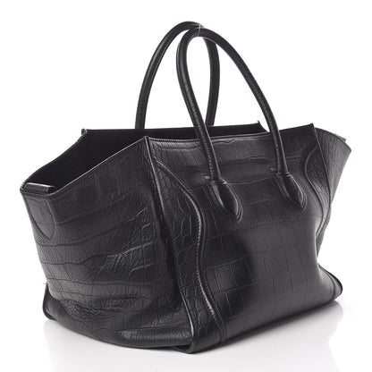 Celine Crocodile Embossed Calfskin Medium Phantom Luggage Black 3 of 19
