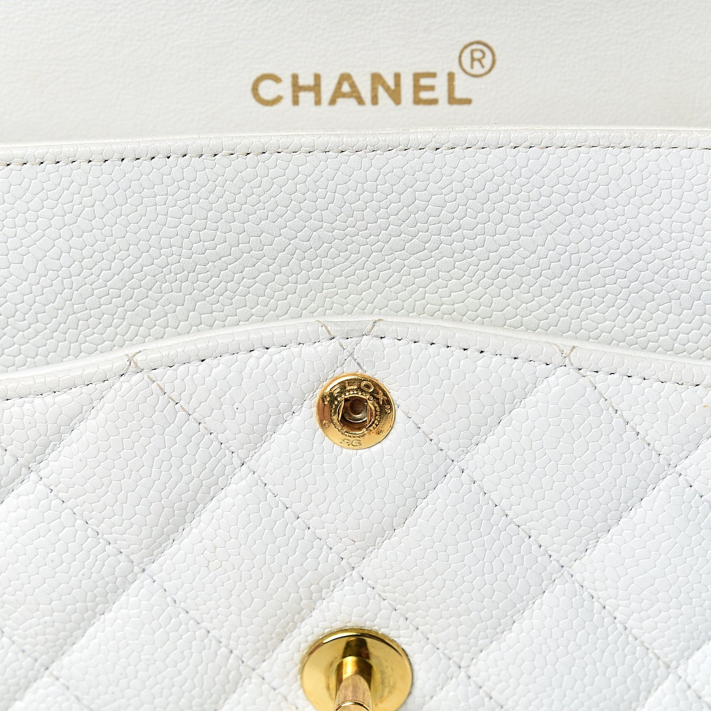 Caviar Quilted Medium Double Flap White