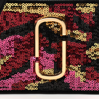 Marc Jacobs Calfskin Velvet Sequin Camouflage Snapshot Camera Bag Red Black 9 of 11
