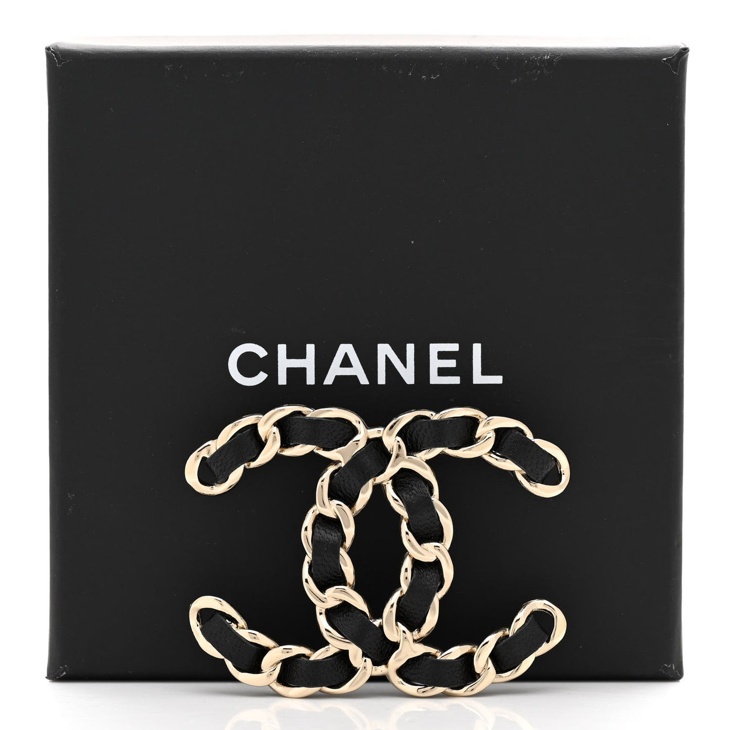 Lambskin Chain CC Brooch Black Gold