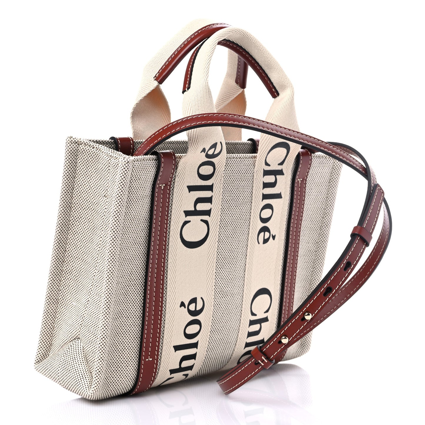 Cotton Calfskin Small Woody Ribbon Tote With Strap White Brown