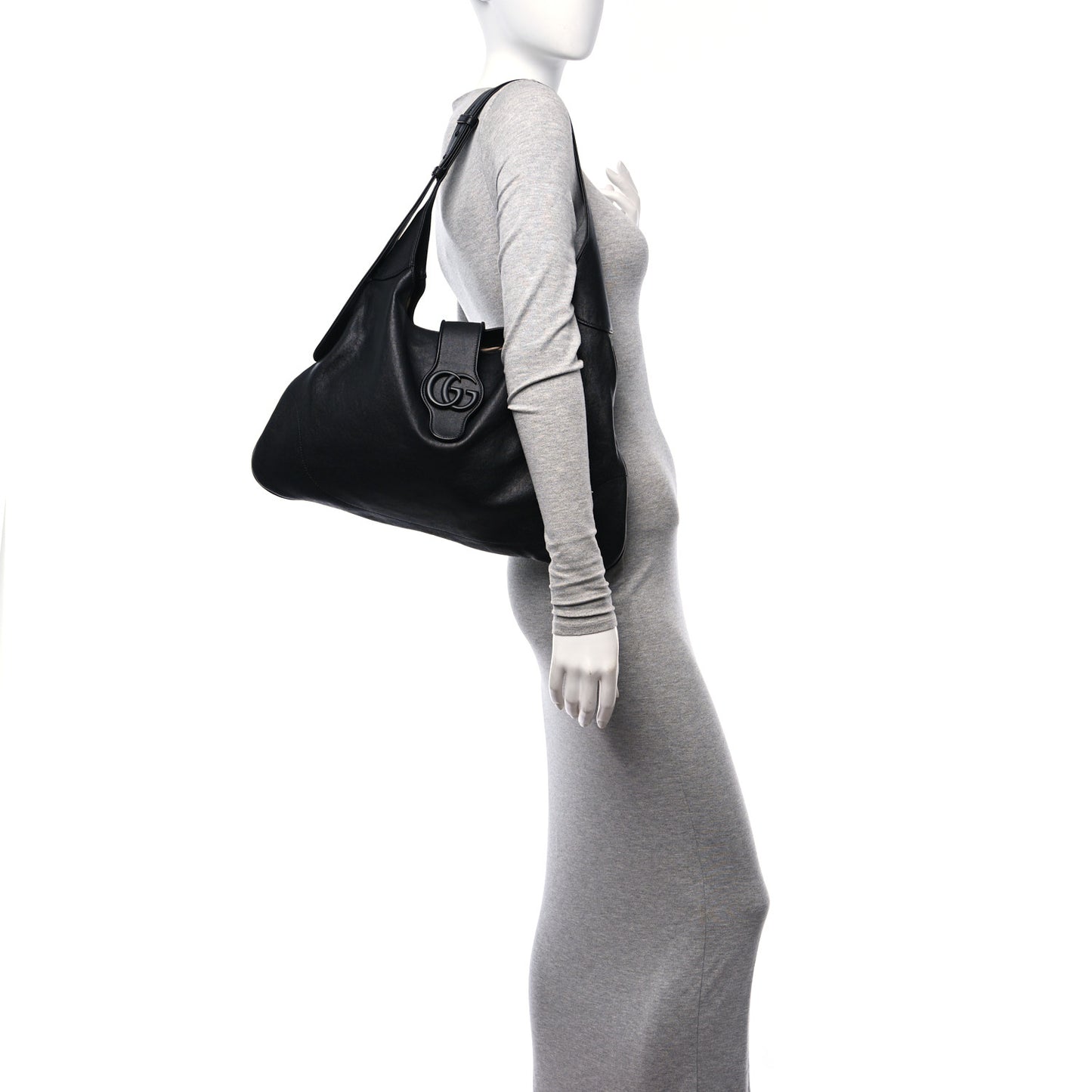 Goatskin Monochrome Large Aphrodite Shoulder Bag Black