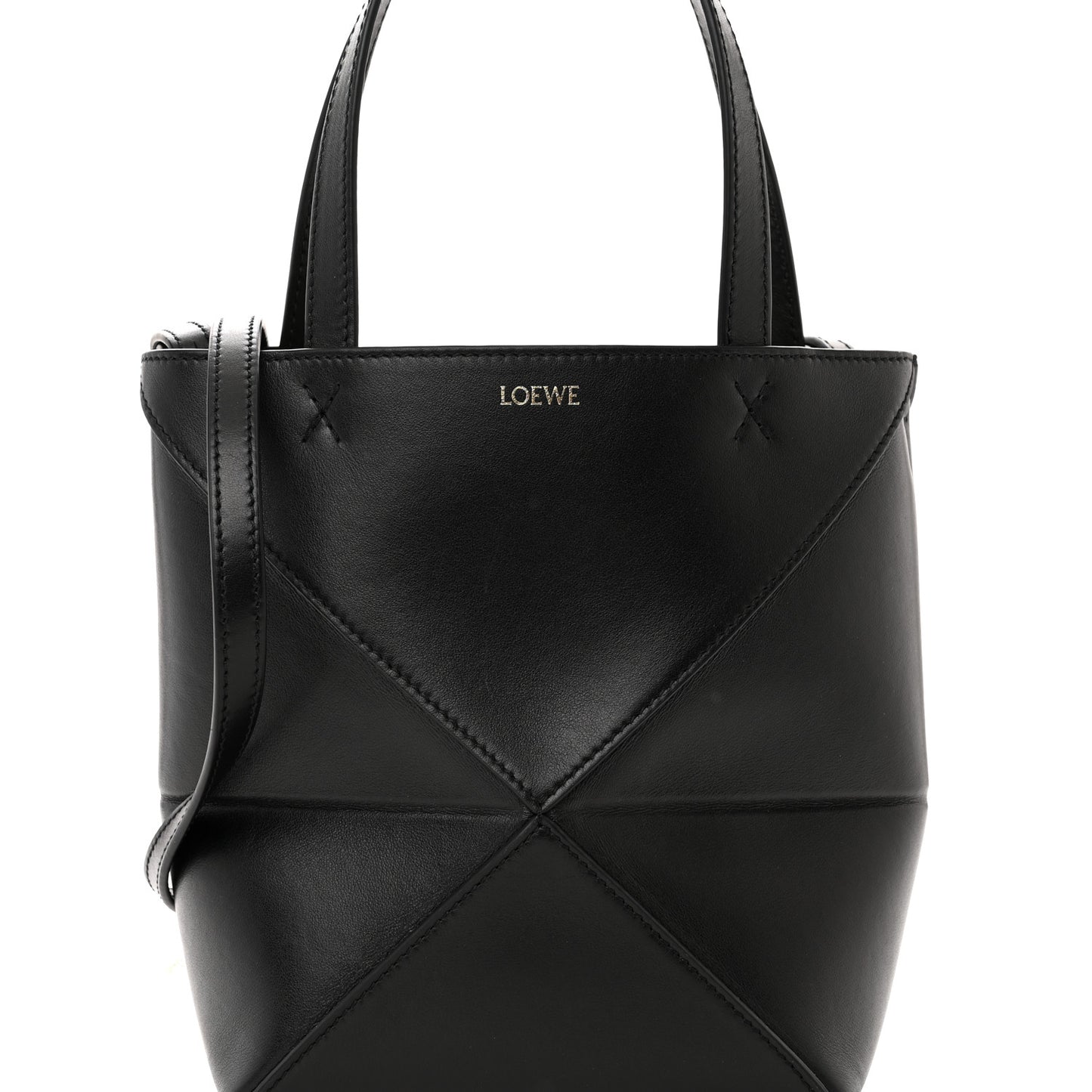 Shiny Calfskin Mini Puzzle Fold Tote Black