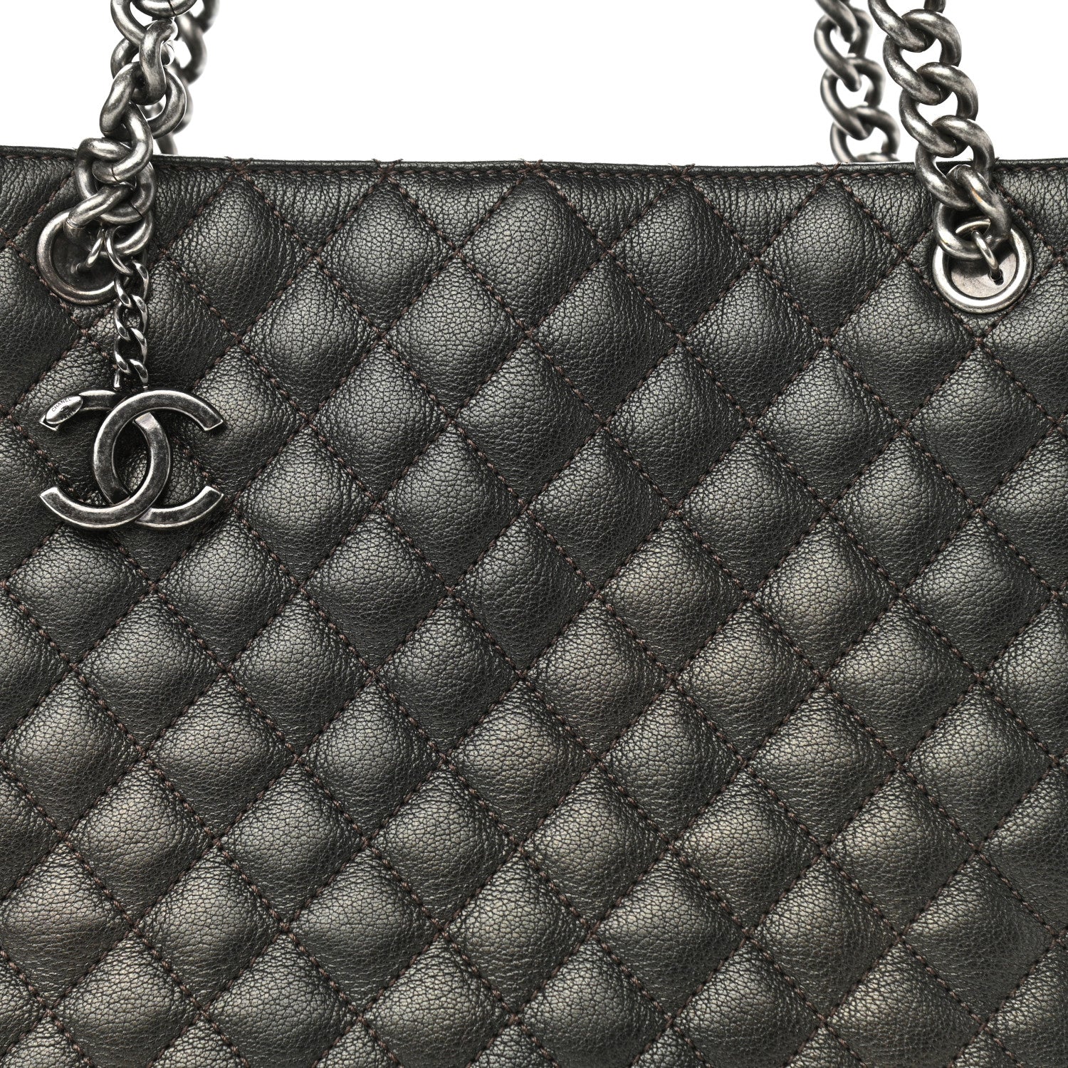 Chanel Metallic Goatskin Quilted Medium Rock In Rome Tote Charcoal 8 of 11