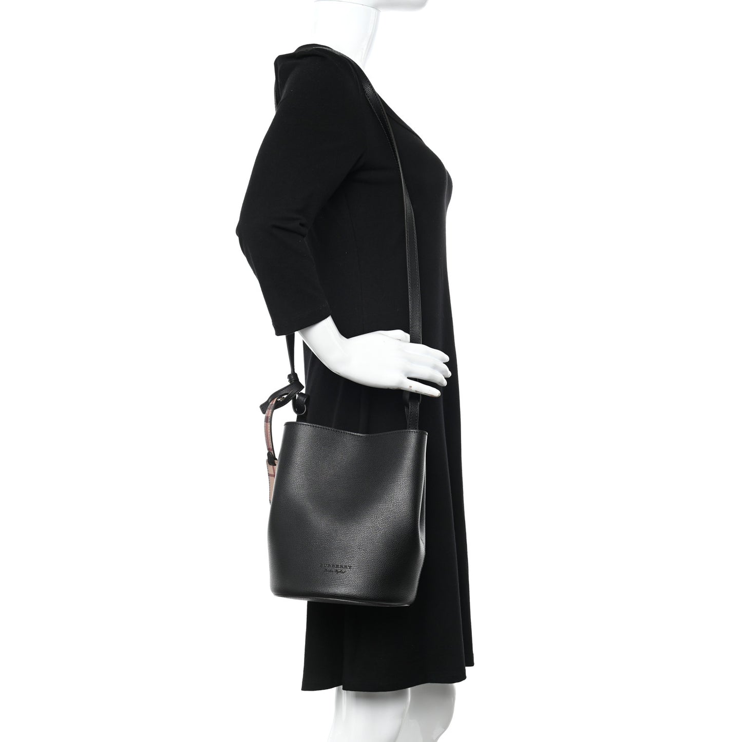 London Grainy Calfskin Small Lorne Bucket Crossbody Black