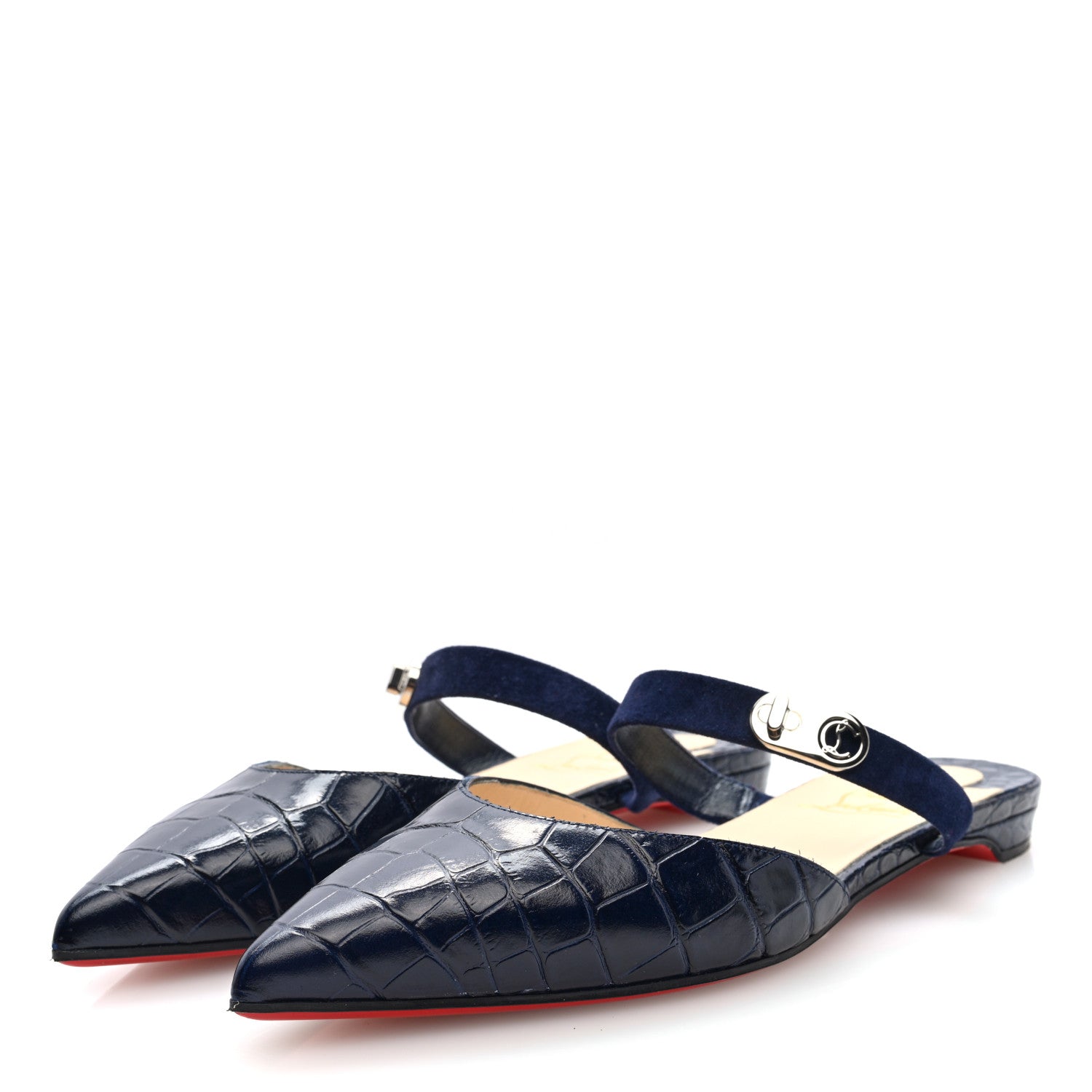 Christian Louboutin Calfskin Crocodile Embossed Choc Lock Flats 38 Obscur 4 of 8