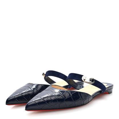 Christian Louboutin Calfskin Crocodile Embossed Choc Lock Flats 38 Obscur 4 of 8