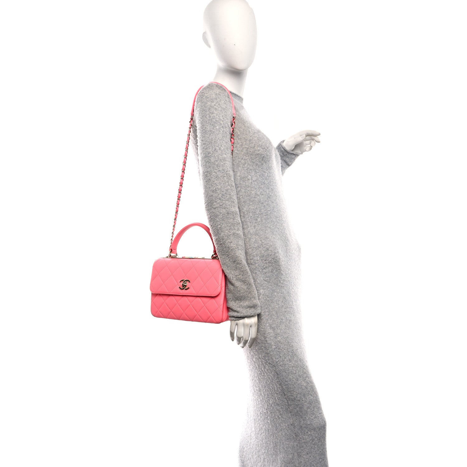 Chanel Lambskin Lacquered Quilted Mini Trendy CC Dual Handle Flap Bag Coral Pink 3 of 10