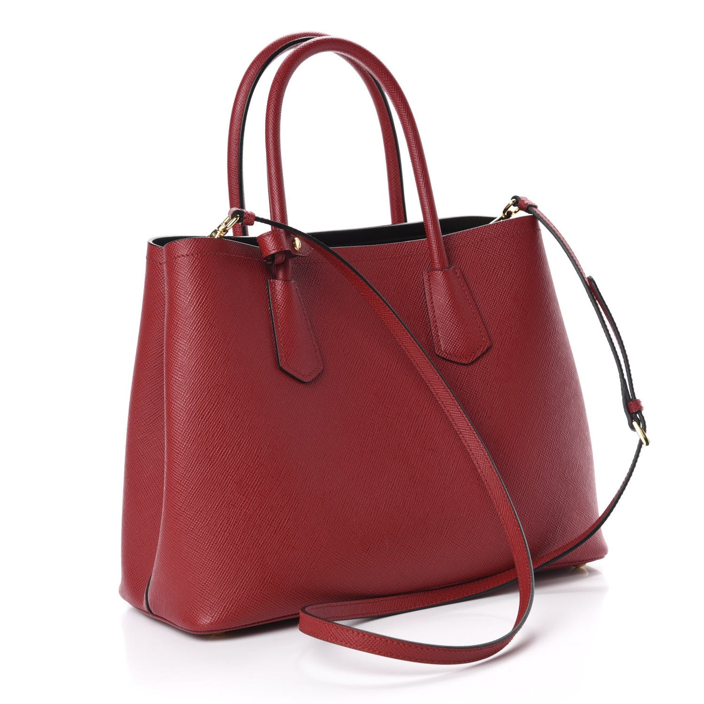 Saffiano Cuir Medium Double Bag Fuoco Black