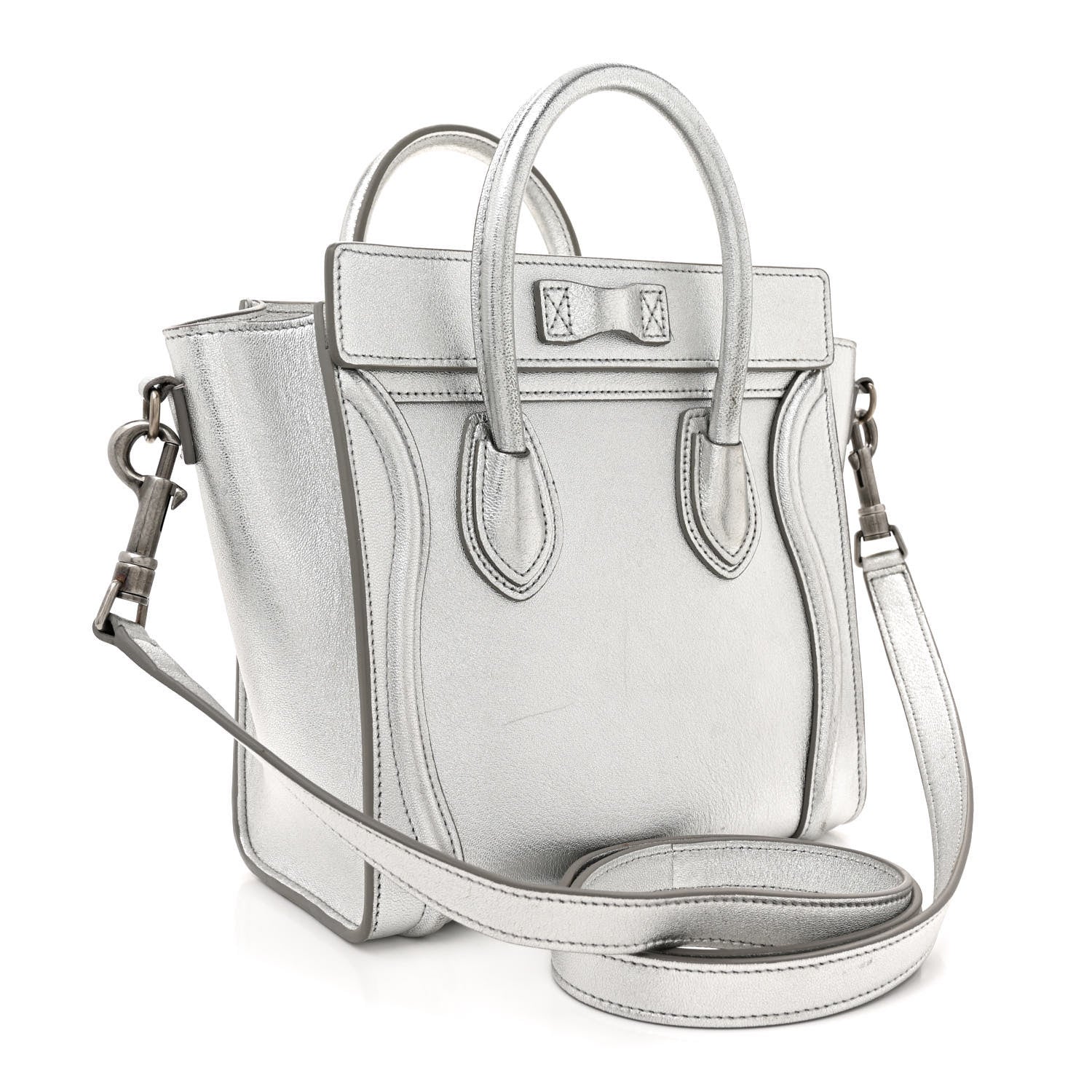 Celine Laminated Lambskin Nano Luggage Silver 3 of 17