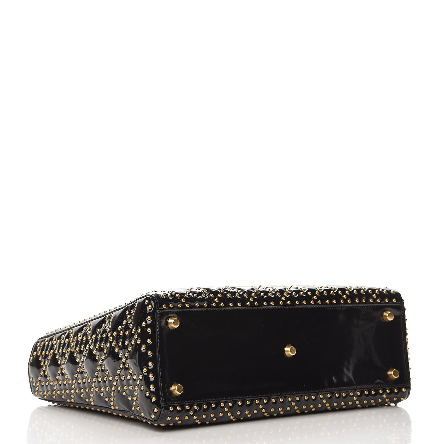 Patent Cannage Studded Large Lady Dior Black