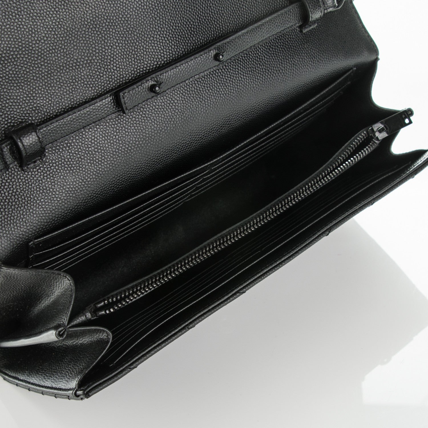 Saint Laurent Grain De Poudre Matelasse Chevron Monogram Chain Wallet Black 5 of 6