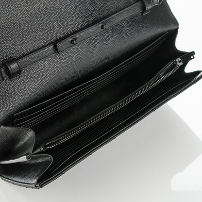 Saint Laurent Grain De Poudre Matelasse Chevron Monogram Chain Wallet Black 5 of 6