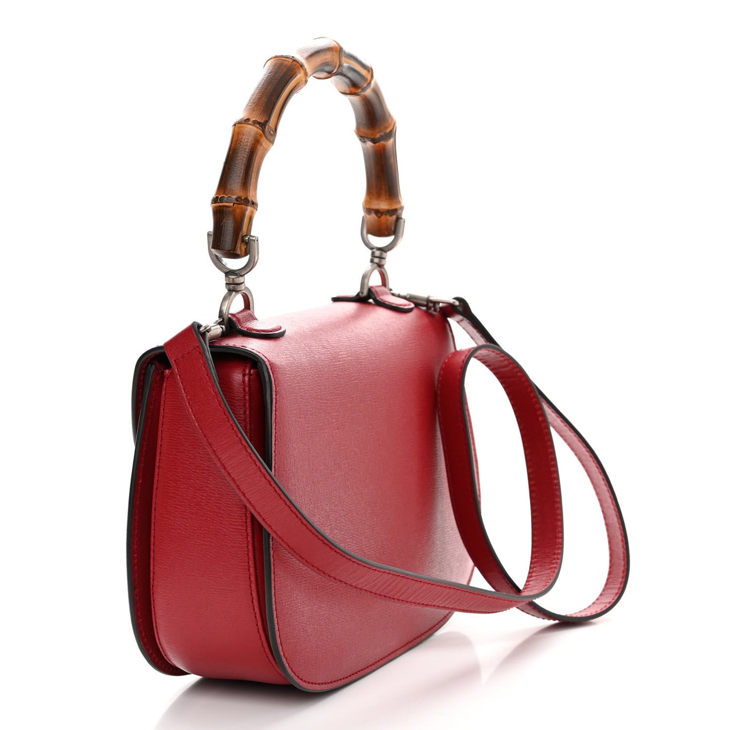 Shangai Calfskin Small Classic Bamboo Top Handle Bag Romantic Cerise