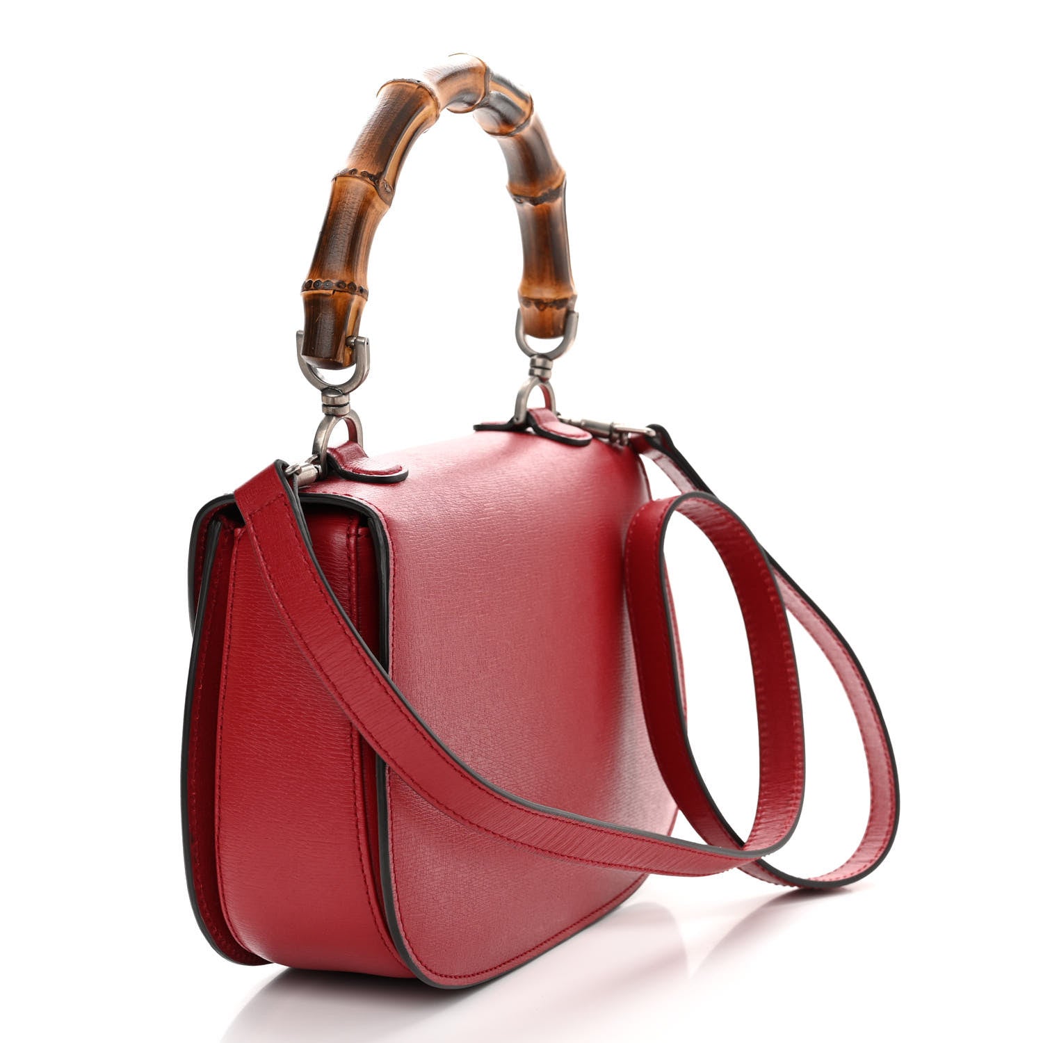 Gucci Shangai Calfskin Small Classic Bamboo Top Handle Bag Romantic Cerise 4 of 12