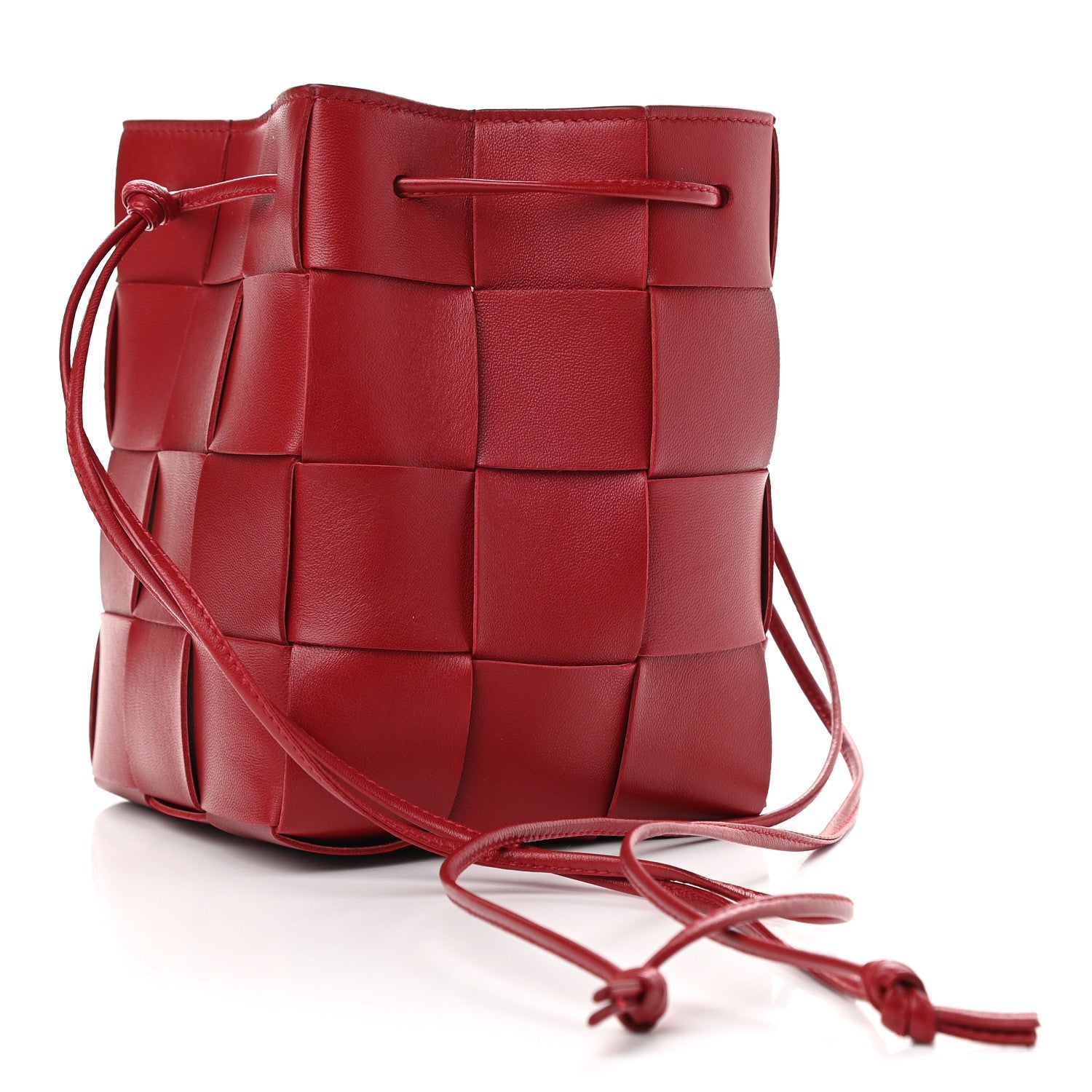 Bottega Veneta Lambskin Intreccio Small Crossbody Bucket Bag Dark Red 3 of 9