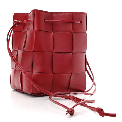 Bottega Veneta Lambskin Intreccio Small Crossbody Bucket Bag Dark Red 3 of 9