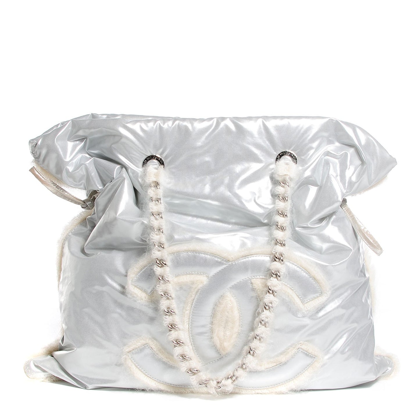 Vinyl Mohair Trimmed CC Bonbons Tote Silver