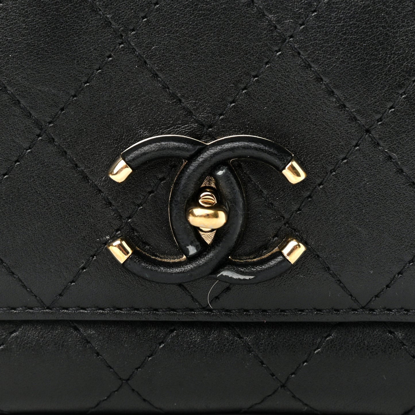 Calfskin Stitched Small Covered CC Flap Bag Black