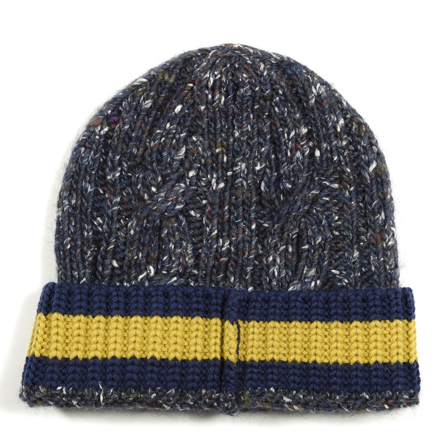 Wool Alpaca Silk Cable Knit Beanie Hat Navy