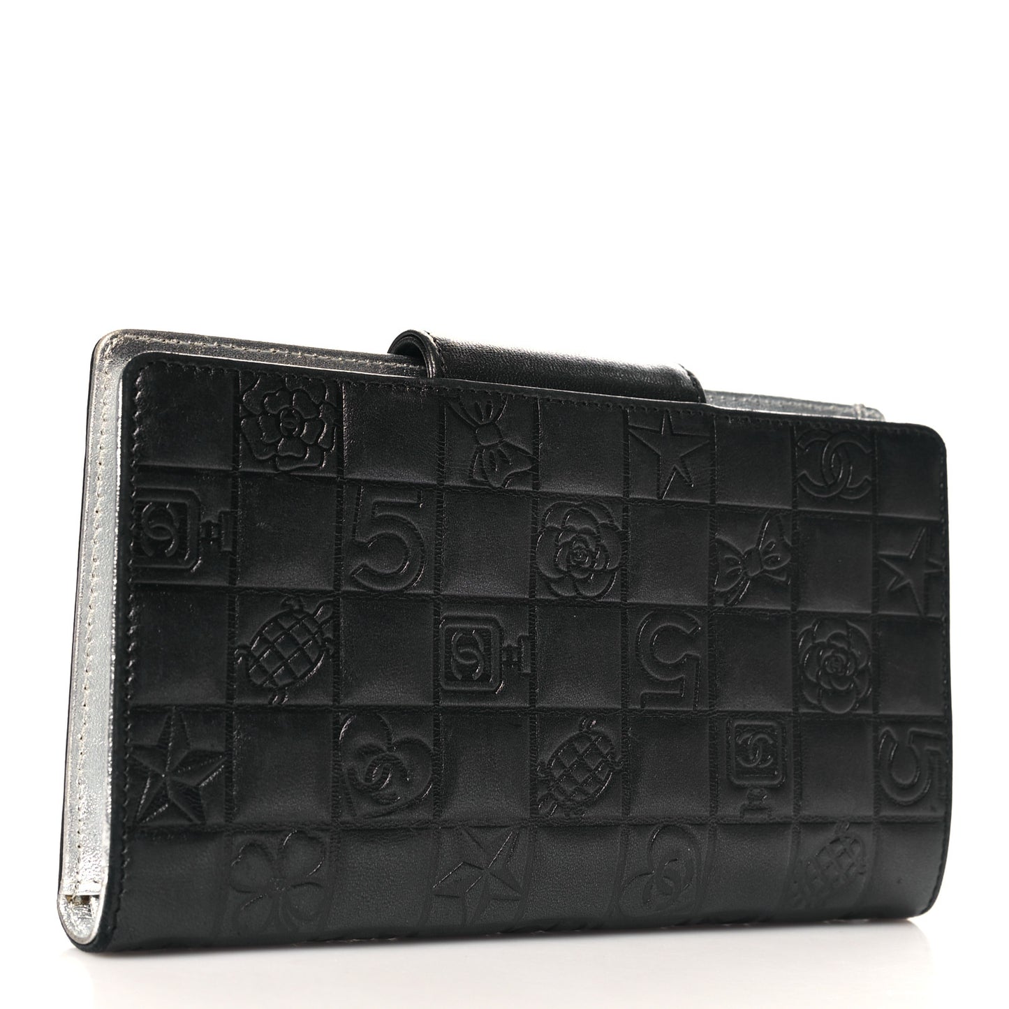 Calfskin Lucky Symbols French Wallet Black
