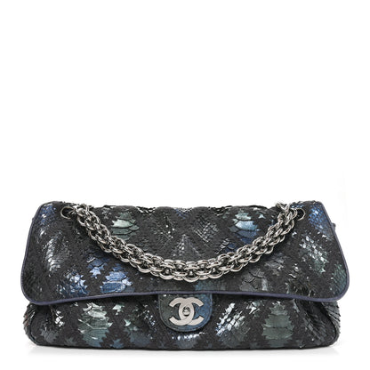 Chanel Metallic Snakeskin Crochet Soft and Chain Maxi Flap Blue Multicolor 1 of 11